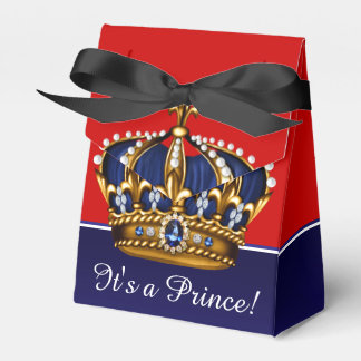 Blue Red Gold Crown Little Prince Boy Baby Shower Favour Box