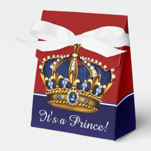Blue Red Gold Crown Little Prince Boy Baby Shower Favour Box