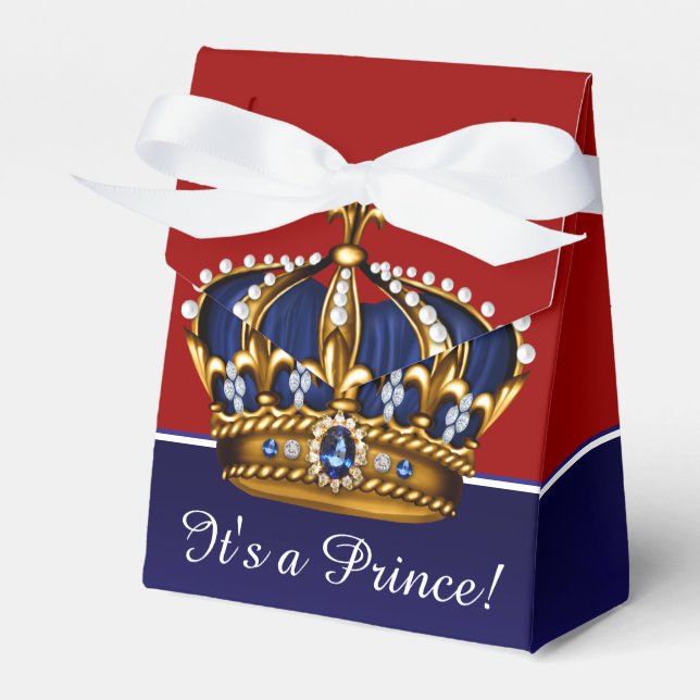 Blue Red Gold Crown Little Prince Boy Baby Shower Favour Box (Front Side)