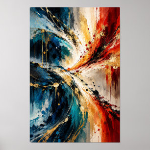 Blue Red Gold Energy Modern Abstract Wall Art