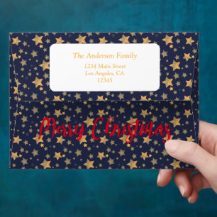 Blue Red Gold Star Elegant Merry Christmas Card Envelope