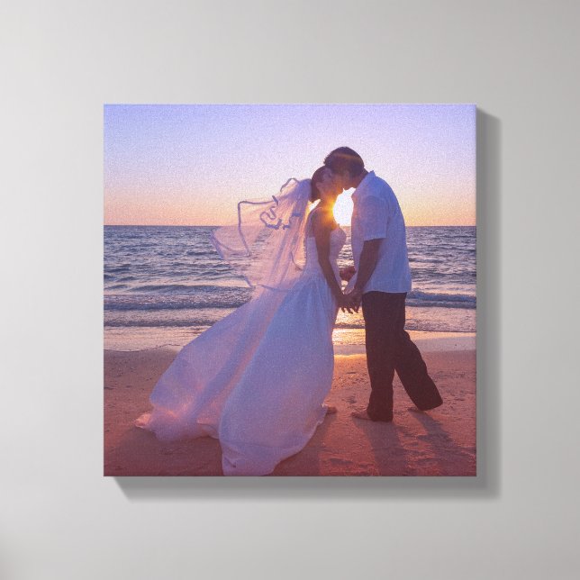Blue Red Gradient Overlay Wedding Photo Canvas Print (Front)