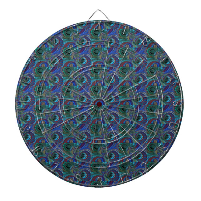 Blue Red Green Fractals Modern Art Dartboard (Front)