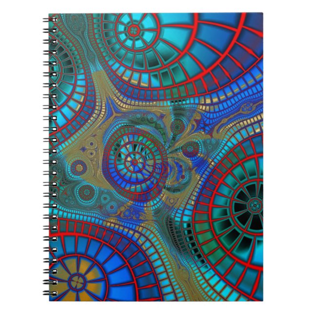 Blue Red Green Fractals Modern Art Notebook (Front)