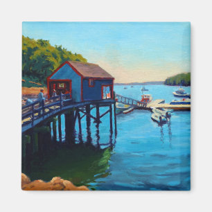 Blue Red Green Maine Harbour with Tours Magnet