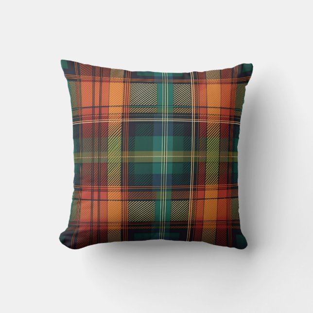 Blue Red Green Orange Holiday Plaid Cushion (Front)