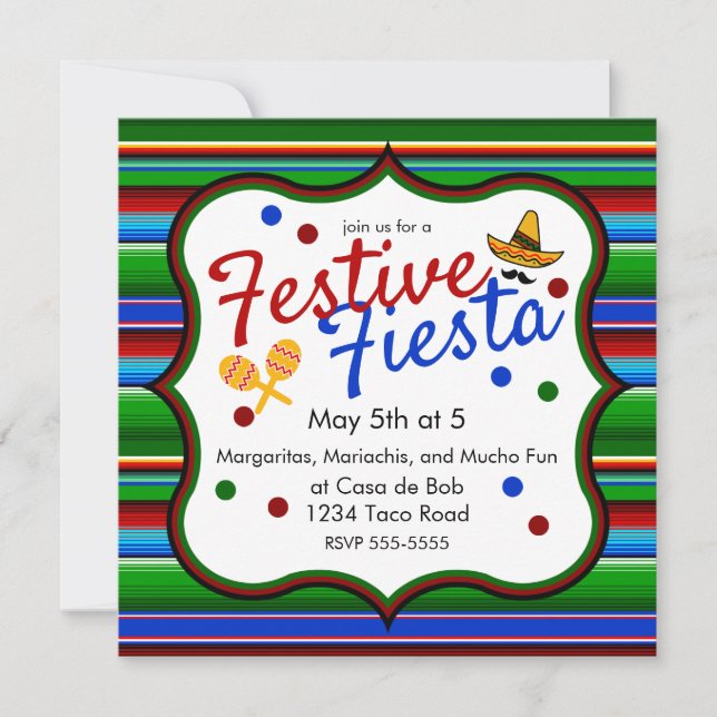 Blue Red Green Sarape Cinco de Mayo Invitation (Front)