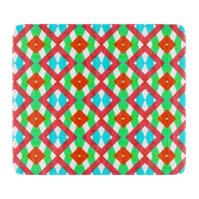 Blue, red green Spring/Easter diamond Cutting Board (Front)