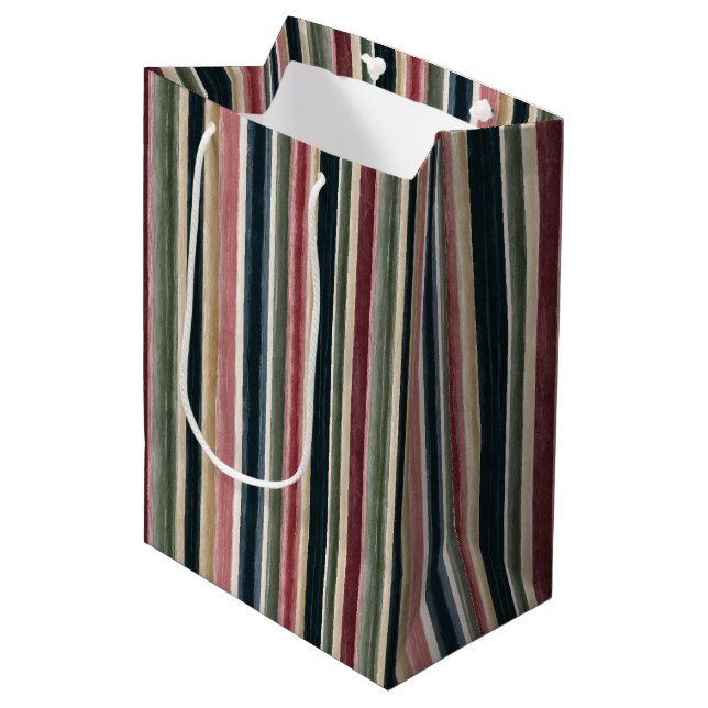 Blue Red Green Stripes Birthday Medium Gift Bag (Front Angled)