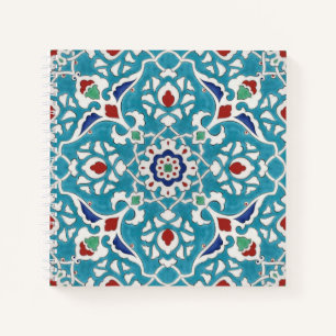 Blue Red Green White Portuguese Azulejo Pattern Notebook