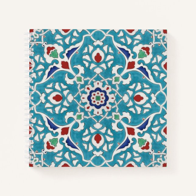 Blue Red Green White Portuguese Azulejo Pattern Notebook (Front)