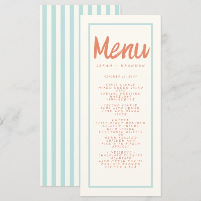 Blue Red Handwriting Typography Retro Wedding Menu (Front/Back)