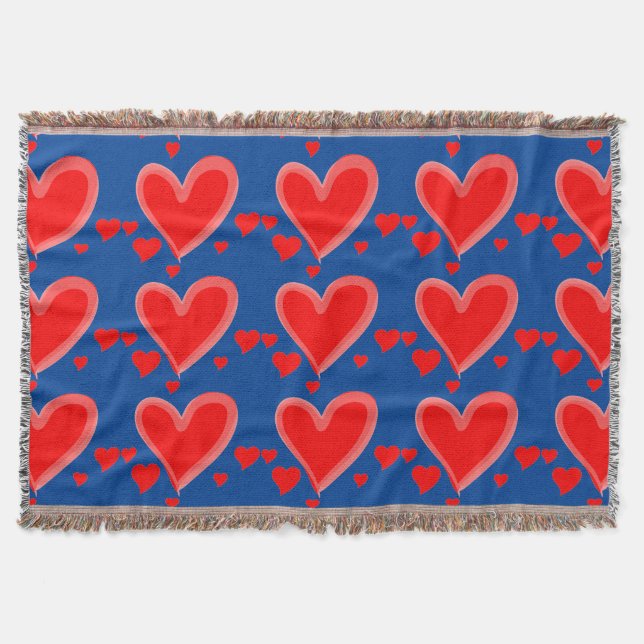blue red hearts valentines day blanket (Front)