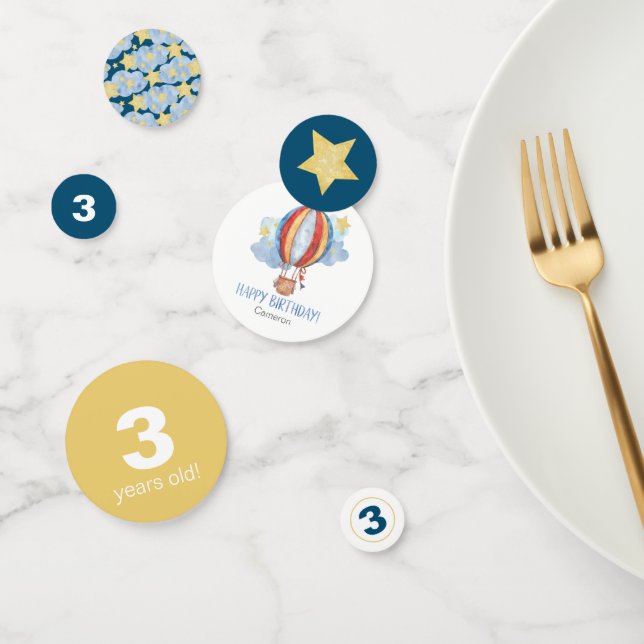 Blue Red Hot Air Balloon Stars Kids Happy Birthday Confetti (Group)