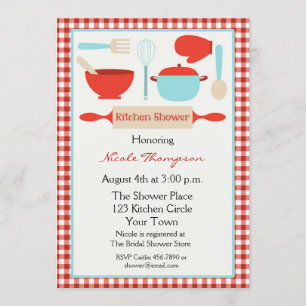 Blue & Red Kitchen Utensils Bridal Shower Invitation