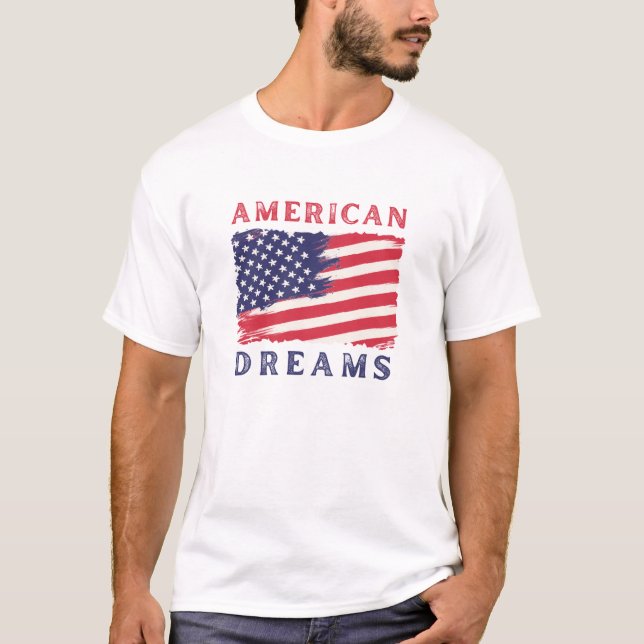 Blue Red Minimalist American Dreams  T-Shirt (Front)