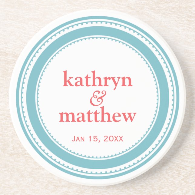 Blue red modern medallion round commemorative coaster (Front)