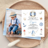 Blue Red Modern Sailing into Nautical 1st Birthday