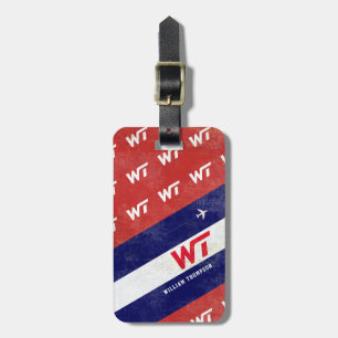 blue red modern striped travel luggage tag