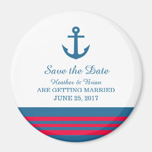 Blue Red Nautical Anchor Save the Date Magnet