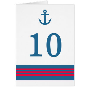 Blue Red Nautical Anchor Table Number Card