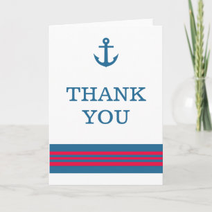Blue Red Nautical Anchor Thank You Card