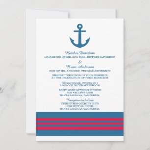 Blue Red Nautical Anchor Wedding Invite