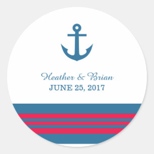 Blue Red Nautical Anchor Wedding Stickers