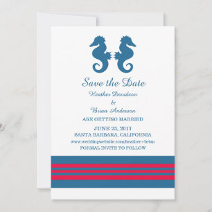 Blue Red Nautical Seahorse Save the Date Invite