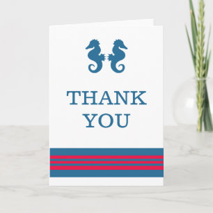 Blue Red Nautical Seahorse Thank You Card