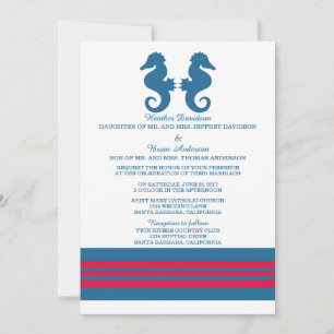 Blue Red Nautical Seahorse Wedding Invite