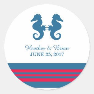 Blue Red Nautical Seahorse Wedding Stickers