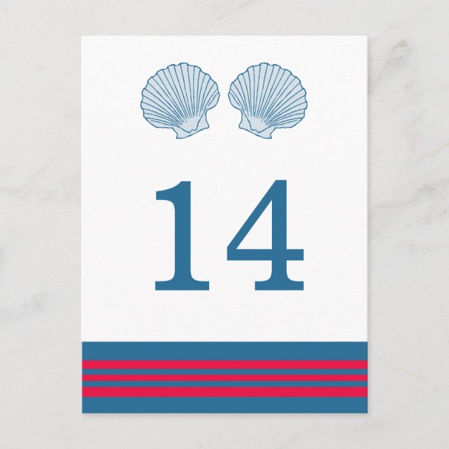 Blue Red Nautical Seashells Table Postcard (Front)