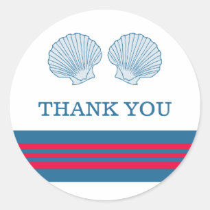 Blue Red Nautical Seashells Thank You Stickers