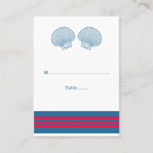 Blue Red Nautical Seashells Wedding Place Cards