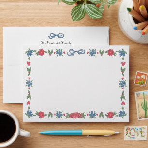 Blue Red Nordic Folk Frame Photo Christmas Envelope
