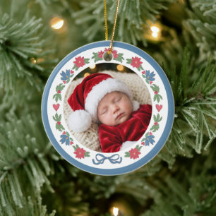 Blue Red Nordic Photo Baby's First Christmas  Ceramic Tree Decoration