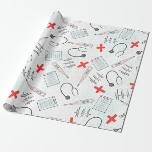 Blue Red Nurse Symbols Gift  Wrapping Paper