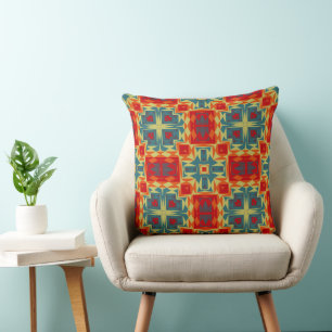 Blue, red, Orange and yellow geometric Cushion