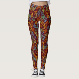 Blue Red Orange Green Teal Fall Leaves Leggings
