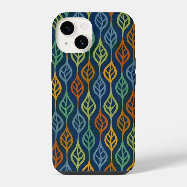 Blue Red Orange Green Teal Fall Leaves Pattern iPhone Case (Back)