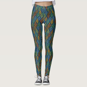 Blue Red Orange Green Teal Fall Leaves Pattern Leggings