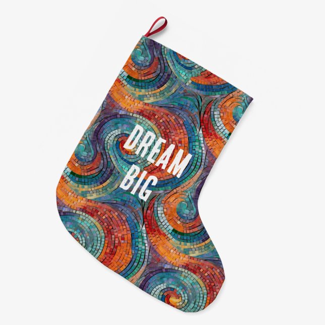 Blue Red Orange Swirl Large Christmas Stocking (Front (Hanging))