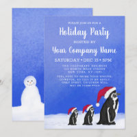 Blue Red Penguin Santa Family Corporate Holiday