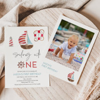 Blue Red Photo Nautical Sail Boat 1st Birthday