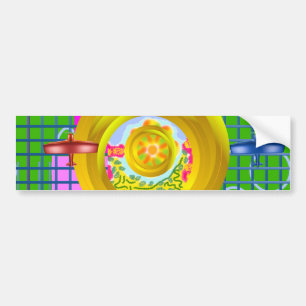 Blue Red Planes Gold Rings Geometric  Bumper Sticker