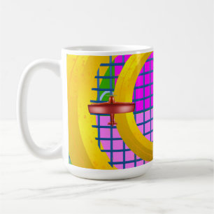 Blue Red Planes Gold Rings Geometric Coffee Mug
