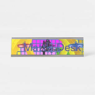 Blue Red Planes Gold Rings Geometric Name Plate