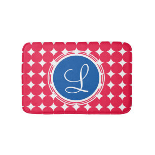 Blue & Red Polka Dot Monogram Bath Mat