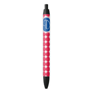 Blue & Red Polka Dot Monogram Black Ink Pen